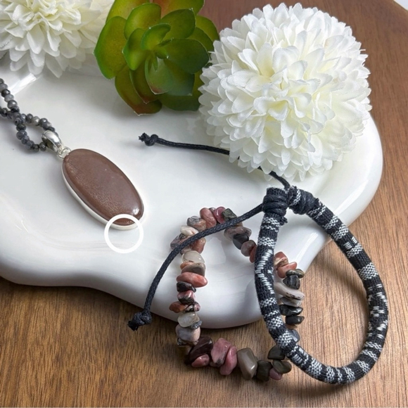 Peach Moonstone Pendant Moonstone Necklace Pure Sterling Silver 925 Set Lot - Picture 7 of 11